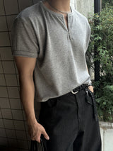OSフックヘンリーネック半袖Tシャツ