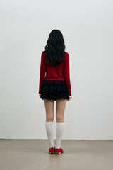 LYLA LAYERED CARDIGAN / RED-WHITE