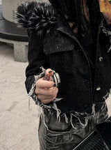 Damage Fur Denim Jacket