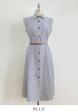 Tenza Stripe Sleeveless Shirt One Piece (Belt Set)