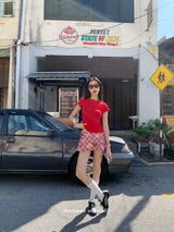 Check Floral Flare Mini Pants Skirt