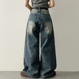 Andy Knee Damage Cutting Deep Washed Denim Wide Pants