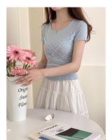 French-Inspired Lace Panel Lace-Up T-Shirt