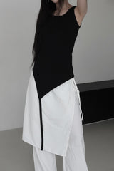 unbalanced layered tail sleeveless (4color)
