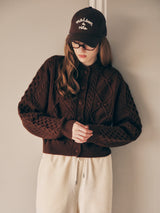 WOOL BUTTON CABLE CARDIGAN BROWN