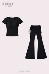 Liiv short-sleeve cap training shirring pants set (REGULAR PANTS)