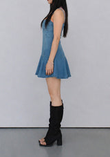 DENIM SKETCH STRAP A-LINE MINI DRESS