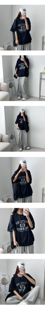 Verbe Unbalanced Shoulder Slit Short Sleeve Sweatshirt