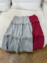 cotton frill bendable long skirt