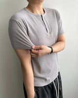 Ribbed Muscle Fit Henley neck Short Sleeve