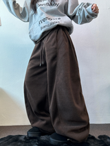 フリース🩷サイドピンタックロングワイドオーバーパンツ 💙🤎🩷🩶🖤5COLOR
