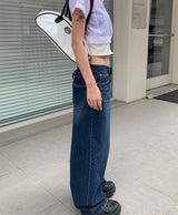 (Unisex) バックボタンデニムパンツ