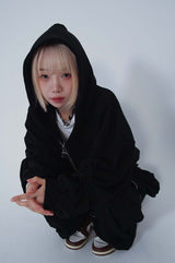 2WAY LOGO TWIST STUD HOOD ZIP-UP_BLACK