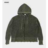 (UNISEX) ダイメッシュフードジップアップニット
