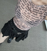 belt black frill mini skirt