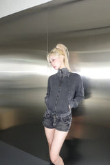 high neck stud jacket
