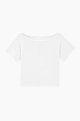 テンセルボートネッククロップドTシャツ