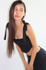 RIBBON PIN STRIPE CORSET TOP / BLACK
