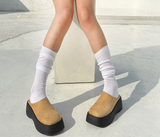 [POINT ITEM] 6CM PLATFORM Y2K SUEDE LEATHER FAUX-LEATHER BLOAFER ミュール ラウンドトゥ スリッパ - 2 COLOR