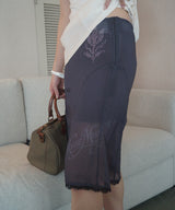 Printed Lace Midi Skirt_Charcoal