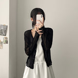 Wrinkle Wavy V-Neck Cropped Cardigan