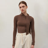 タイネックブラウス BROWN