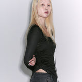  Ribbon Detail Slim Top Black