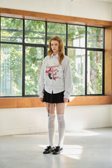 CHARLOTTE CAT RIBBON SWEATSHIRT / WHITE-MELANGE