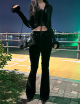 (HIP SHAPING/DATE LOOK) VELVET STRETCH DENIM LOW-RISE BOOTCUT