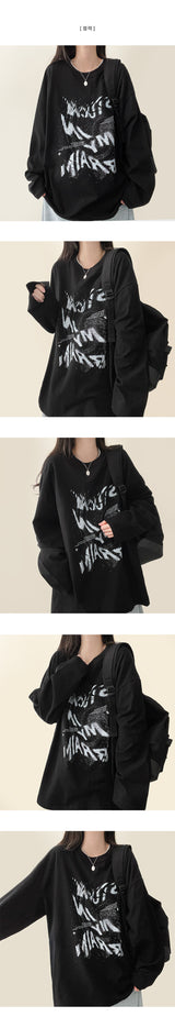 ラフビンテージレタリングルーズフィットロングスリーブTシャツ