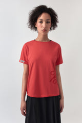 %% ロゴロールアップTシャツ / ウォッシュドレッド