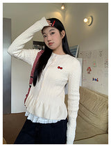 Twisted frill knit long-sleeved cardigan