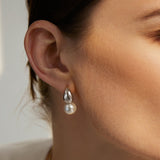 silver pearl dome rhodium plating + 925 silver earrings E062-06H
