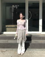 薄手フラワースクエアスリーブレストップス