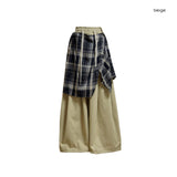 (2color) Check Wrap Layered Wide Banding Pants