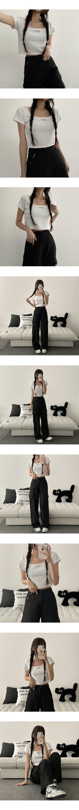 High Back Strap Cropped Short-Sleeved T-Shirt