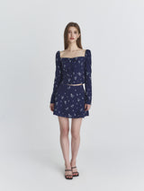 Ribbon square blouse (Navy)