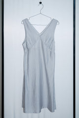 V-Neck Scarf-Set Dress (Blue Gray)
