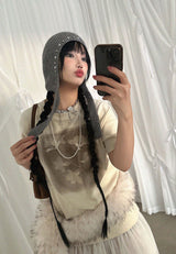 BEADS ANGORA BEANIE (WHITE, GRAY 2COLORS!)