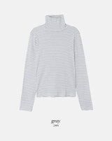 ボーダースリムレイヤードウォームハイネックTシャツ (4color)