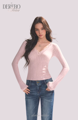 Daisy V-neck Lace Long Sleeve T-shirt