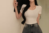 [BELLIDE MADE] SWIRLING RIB CROPED T-SHIRT