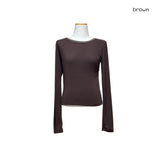 (3color) Back Curve Panel Stitch Crop Long Sleeve Tee