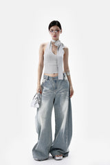 Summon Oak Pure Desire Basic Versatile Thin Short Streamer Slim Halter Backless Knitted Vest for Women
