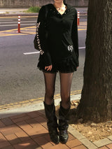Star lettering sleeve hoodie