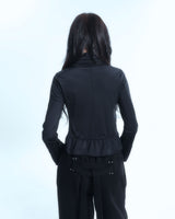 Ruffle Two Way zip-up - Black