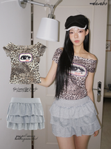 アイズ レオパード オフショルダー 半袖 Tシャツ