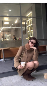 Lux wool belt padded half coat