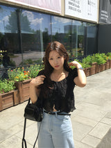 [Crop🖤] Tiffany Chiffon Cancan Blouse