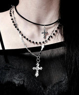 black cross layered necklace